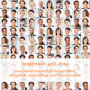 viele Menschen und Gesichter unterschiedlicher Herkunft stehen für Vielfalt bei der Zielgruppe der ISR-Gesundheitsakademie
